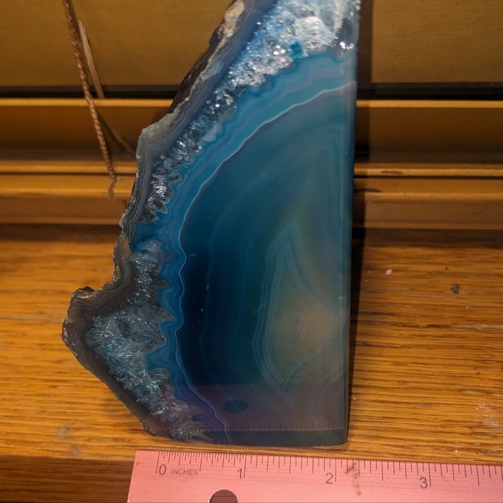 💲ON SALE💲Agate Geode Sections Pair of Dyed Turquoise Crystals - Picture 9 of 15